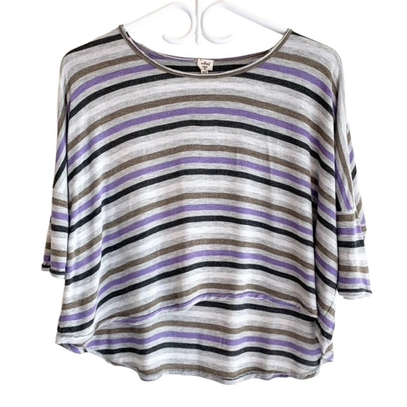 Aritzia Wilfred T-shirt Cropped stripes boxy fit short sleeve Gray Size XS - Picture 2 of 14